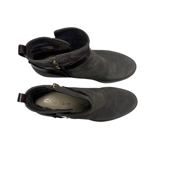 Clarks Womens Spiced River Ankle Boots Booties Gray Suede Mid High Zip Strap 10 - Picture 3 of 8